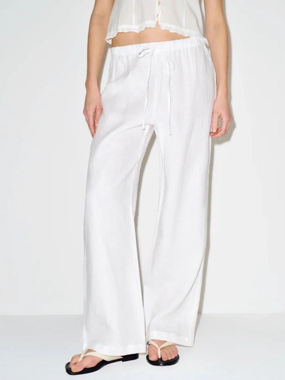NWOT Reformation Olina 100% Linen Drawstring Pants in White | Size XS